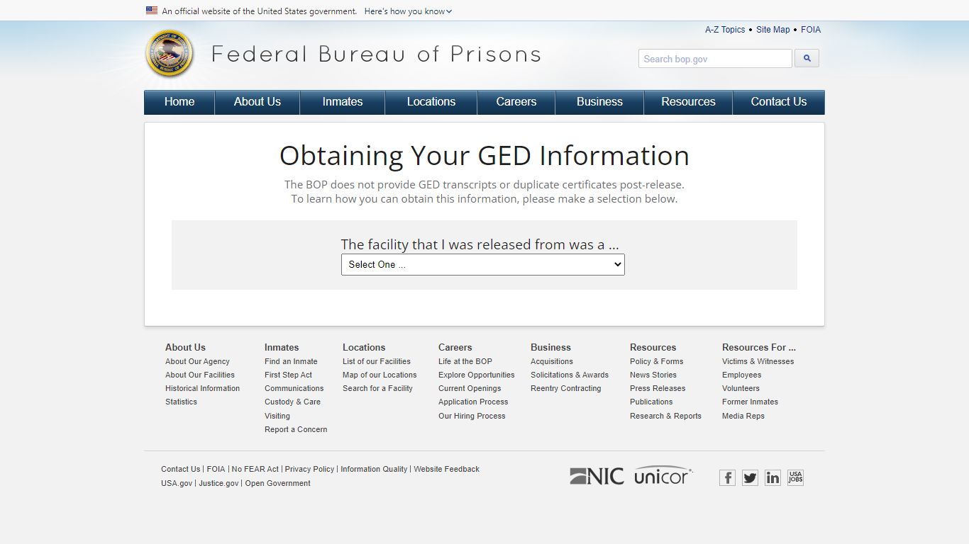 BOP: GED Information